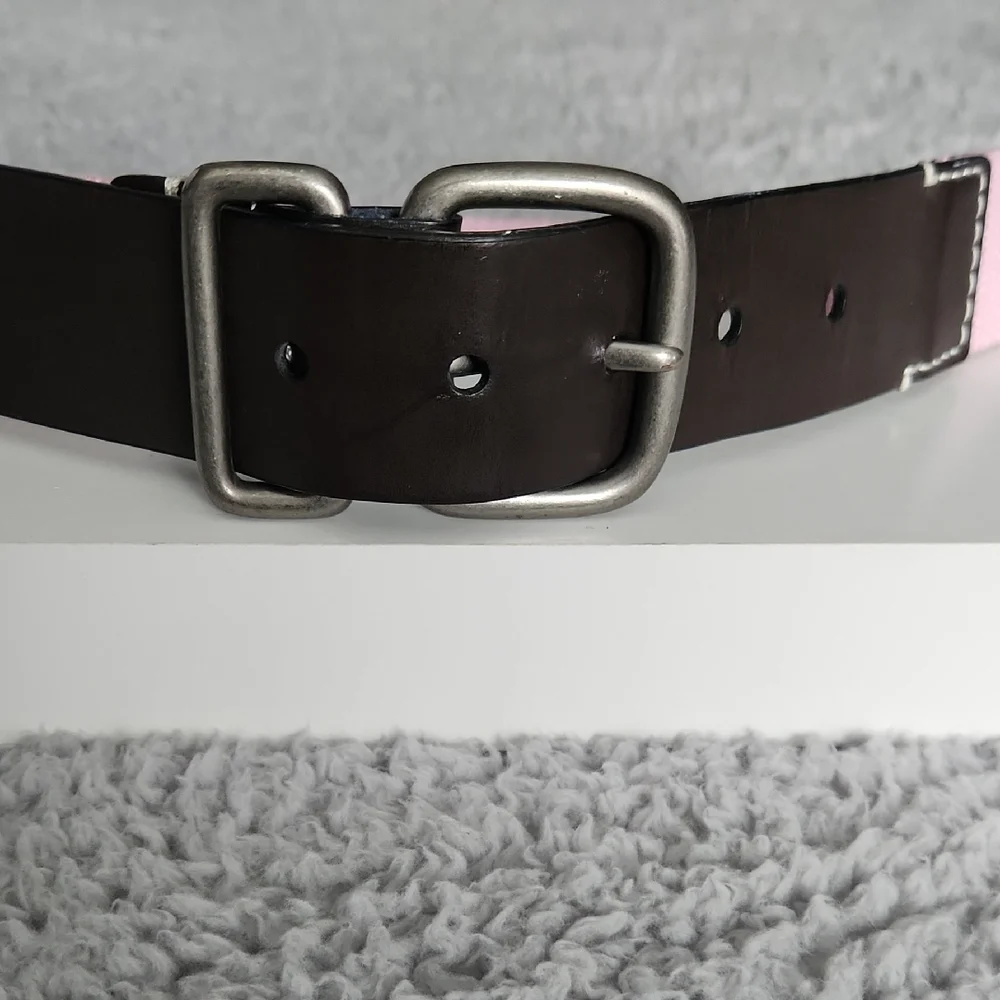 Women’s Pink Canvas Belt Brown Leather Trim Size Small‎ Casual Y2K Preppy